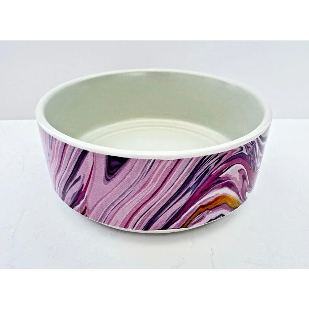 WHISKER CITY Marbled Purple and Yellow Ceramic Cat Dish Bowl 4.5